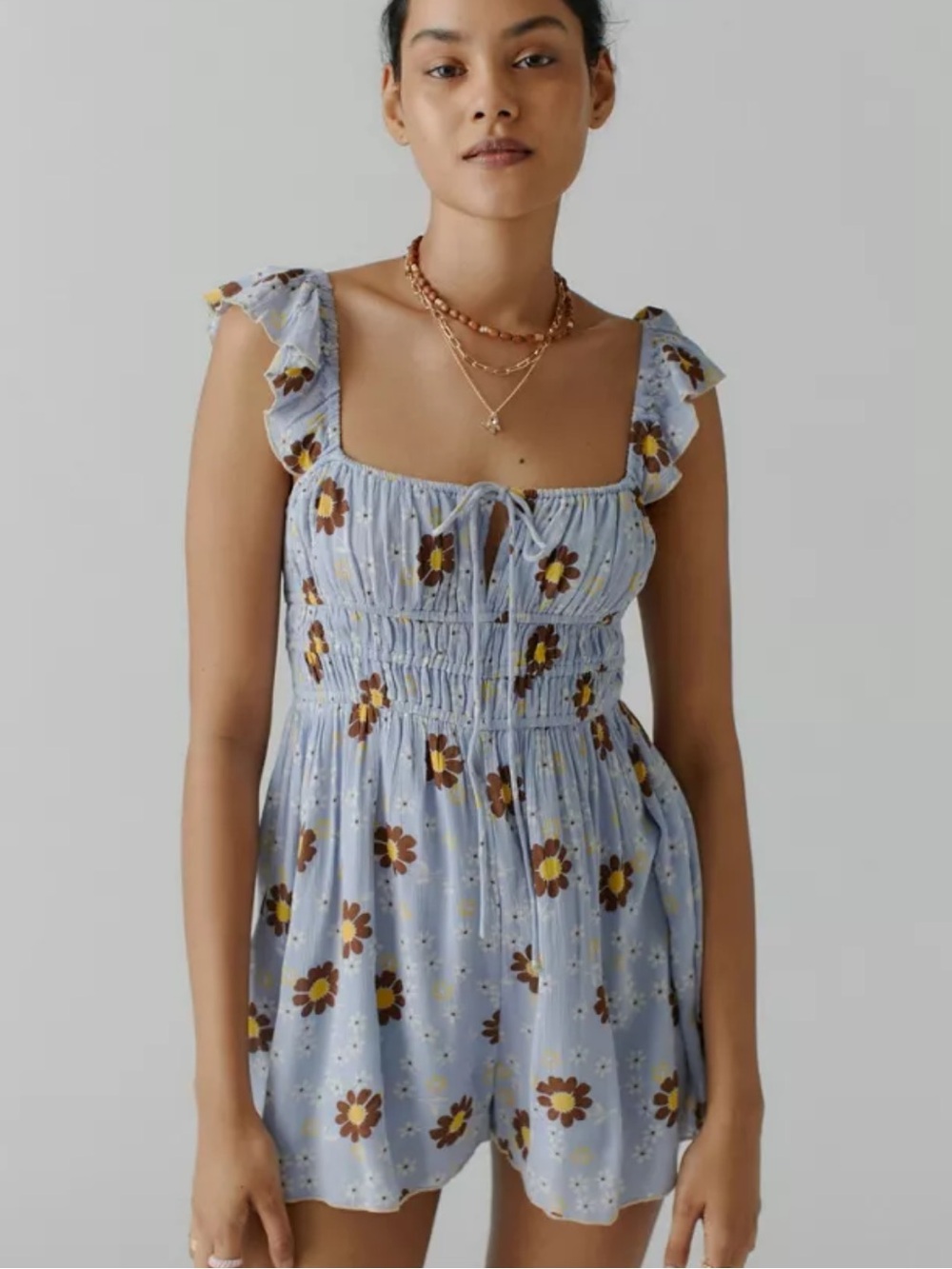 Urban Outfitters Light Blue Floral Flutter Sleeves Romper S Small M Medium
